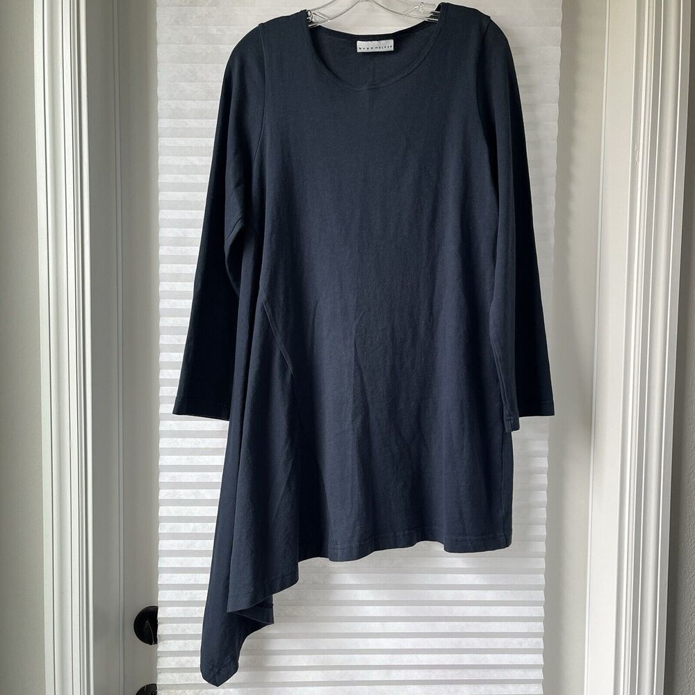 bryn walker Blouse Tunic asymmetrical hem long sleeve, size S, gray, lagenlook.